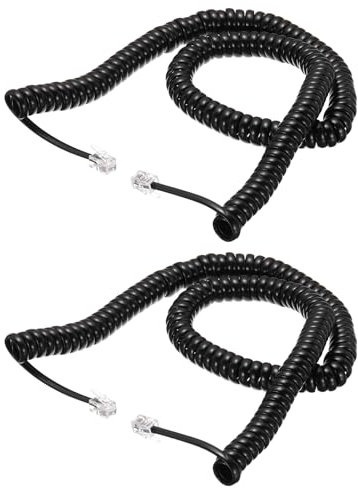 sourcing map 2 Pack Phone Cord for Landline, 16ft RJ9 4P4C Telephone Handset Cord No Tangle Coiled Phone Cable, Black