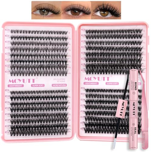 Moyutt Fluffiga individuella ögonfrans-kit 640 st klusterfransar 30D + 40D + 50D + 60D ögonfransförlängningskit 8-16 mm ryska D-curl, fransar med fransbindning och borttagningspincett dubbel-avslutad