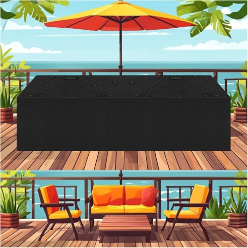 AJALGZ Housse de Table Jardin 135x90x85cm/LxWxH Rectangulaire Bache de Protection Exterieur Table Housses de Meubes avec Boucle de Verrouillage Bânch Salon de Jardin pour Table Chaise Set-Noir