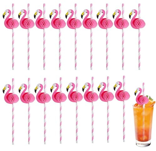 JUGUTA 50 Pezzi Cannucce Cocktail, 3D Frutta Fenicottero, Biodegradabili, Tropicali, Feste Estive, Bevande, Decorazioni Per Bevande Fredde (Fenicottero)