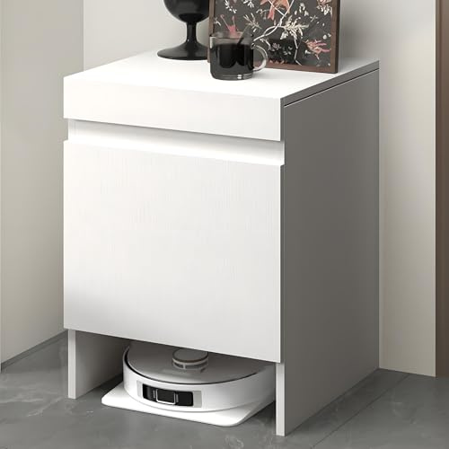 Valdoza Versteckter Staubsauger-Schrank mit Türen, Platzsparender Holzschrank mit Ausziehbarer Oberseite zum Wasserwechsel, Für Wohnzimmer, Schlafzimmer, Küche(White)