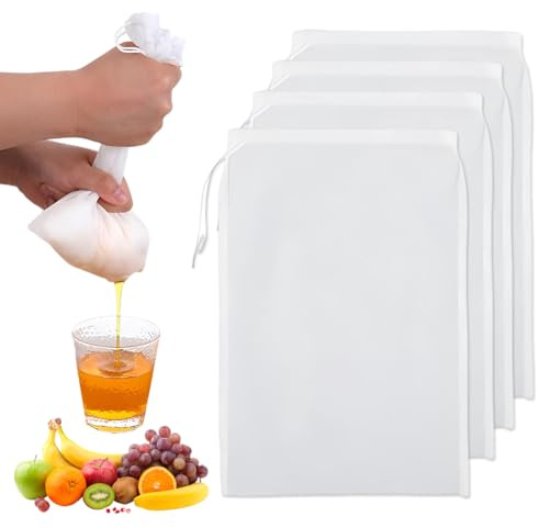 JUGUTA 4 Pezzi Sacchetti Per Latte Di Noci, Riutilizzabili, Lavabili, Sacchetti Per Filtro Con Coulisse, Per Formaggio, Succo Di Frutta, Caffè E Verdura (20 × 30 Cm)