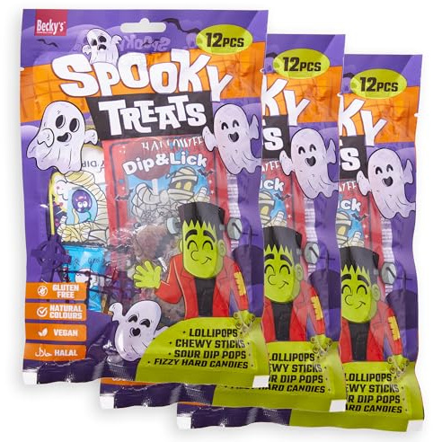 Becky’s Spooky Treats 3x100g – Bunter Mix aus je 12 veganen, glutenfreien und halal Süßigkeiten – Ideal für Kindergeburtstage, Grusel-Partys und Horror-Fans – Leckere Nascherei für gruselige Momente