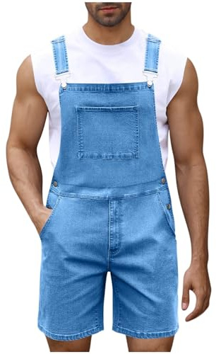 RUMAOZIA Salopette en jean pour homme - Short d'été - Combinaison en jean - Salopette cargo baggy - Pantalon de travail court - Coupe ample - Vintage - Avec poches