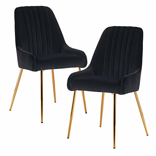 Fiximaster Esszimmerstühle 2er Set, Samt Polsterstühle mit Rückenlehne, Küchenstühle mit goldenen Beinen, Ergonomische Stühle für Esszimmer, Wohnzimmer und Schlafzimmer (Schwarz)
