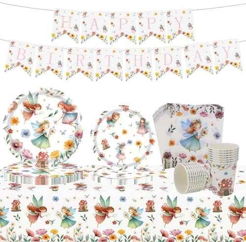 Vaisselle Anniversaire Enfant Vaisselle Jetable Anniversaire Décoration 67pcs avec Assiettes Plates Pailles Serviette Papier Gobelets En Papier pour Enfants Party Mariages Baby Shower Noël (E)