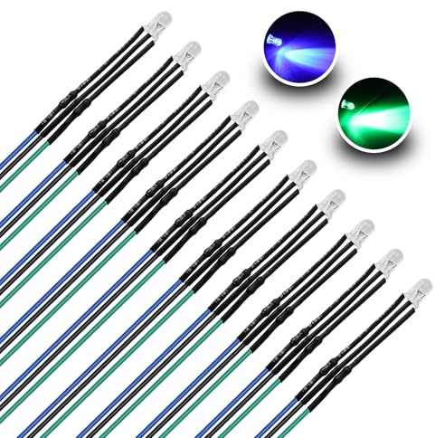 YIXISI 10 PCS 5mm 12V LED Light Emitting Diode Pre Wired Common Cathode, 3 Pin Light Emitting Diodes Bi-Color, Transparent LED Emitting Diode Pre Wired, for Arduino, Blue Green
