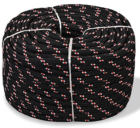 Mokuyary Corde pour bateau en polypropylène 10 mm 250 m Noir Corde d'amarrage Corde tressée en polypropylène