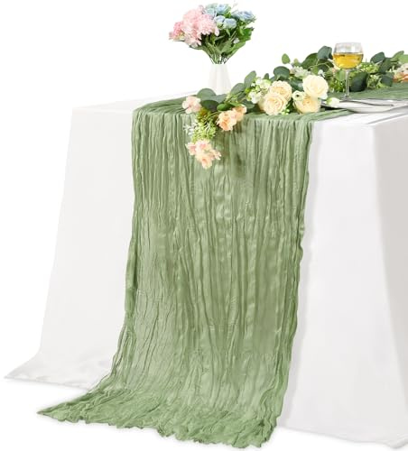 Alyvisun 1Pack Tischläufer Grün,100% Polyester Waschbare Tischläufer | Babypartys,Partys, Boho Landhaus Rustikale Tisch- und Stuhldekorationen für Zuhause & Outdoor(35x118Inch)