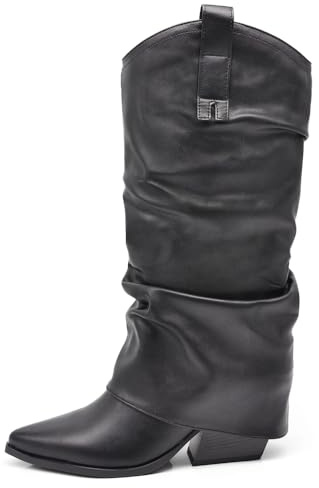 IF Fashion Scarpe Stivali Texani Western Da Donna Con Ghetta Arricciati Slouch G708 nero N.38
