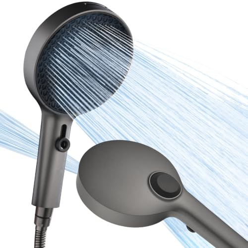 Duschkopf Groß Hochdruck XXL Regenduschkopf mit 3+1 Strahlarten, 130mm Gross Handbrause Duschkopf Wassersparende Brausekopf Dusche Shower Head mit Silikondüsen Abnehmbare Paneele Grau