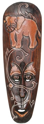 Wogeka - Máscara de pared de elefante de 50 cm - Hecho a mano de madera como idea de regalo para decoración, talla de Bali, máscara de África 103