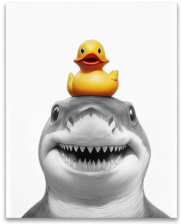 TESGADGETS Badezimmer Deko Bilder Poster, Lustige Hai-Wandbilder fürs Badezimmer, Für Badezimmer, Gästetoilette Geschenkideen, Ohne Rahmen - 20x30 cm