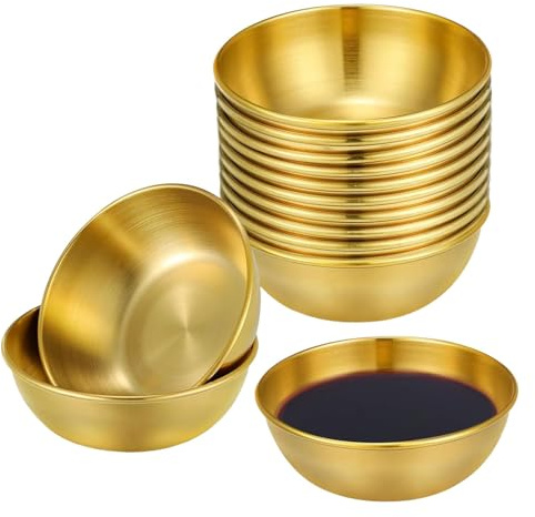 10 Pack 8.2 cm Gold Stainless Steel Dipping Bowls Small Bowls (Gold)