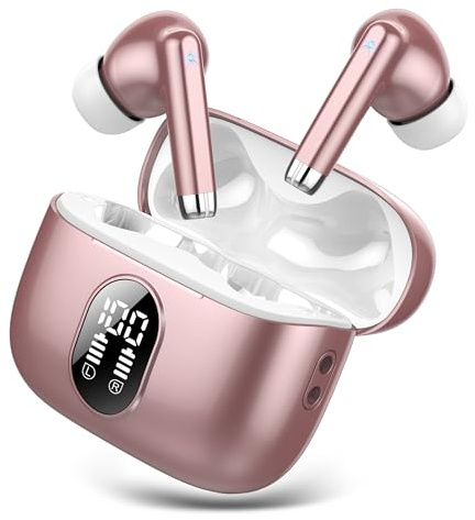 QXQ Nuovo Cuffie Bluetooth, Auricolari Bluetooth 5.4 Hi-Fi Stereo con 4 ENC Mic, 40 Ore Mini Cuffiette Bluetooth Cancellazione Rumore Cuffie Wireless, Cuffie Senza Filo per Android/iOS, Rosa Puro