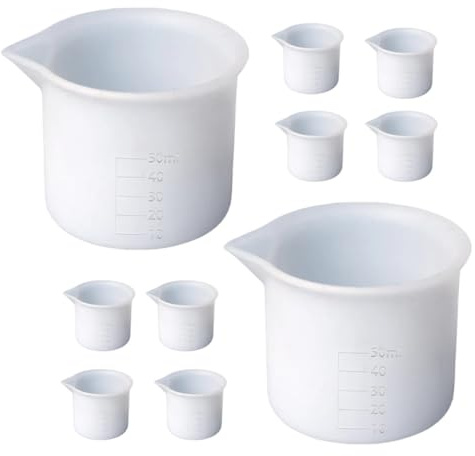 DECOMELODY 12 Piezas Vaso Medidor de Silicona 50 Ml Escala, Kit de Vasos Mezcladores para Resina Epoxi, Herramientas para Manualidades Diy, Suministros de Medición para Bricolaje