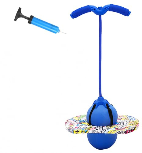 BOFITENG Ballon Sauteur avec Poignée, Bâton Sauteur, Capacité de Charge de 100 kg, Jeu Extérieur Enfant, Ballon Sauteur Enfant & Adulte pour Entraînement à l'Équilibre et Fitness(Bleu)