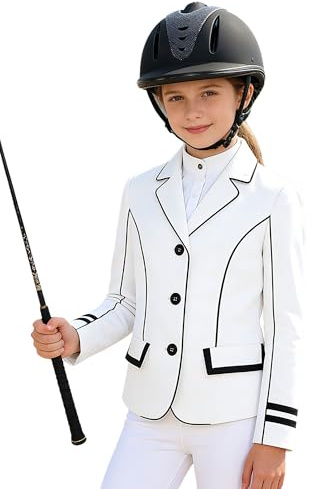 Niña Camisas Equitación Niñas Chaqueta Equitación Chaqueta A Caballo Jogging Negra Ropa Exterior con Botones Ropa Exterior Activa Blanco 11-12 años