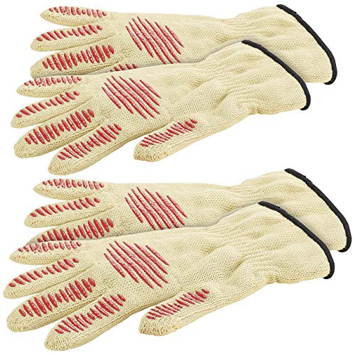 Rosenstein & Söhne Topfhandschuhe: 4er-Set Sicherheits-Handschuh, Hitze- & Schnittschutz, Antirutsch-Pads (Grill-Handschuhe, Koch, BBQ)