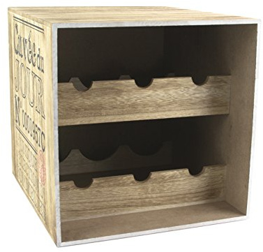 Totally Addict KV7210 Porte-bouteilles Caisse de vin Cave à vin 6 bouteilles Le caviste Ou Cuvée du jour Bois Beige et noir 30 x 33 x 30 cm | Bois, porte-bouteilles caisse de vin, 30x33,5x30 cm, 6 bouteilles, rangement cave, marron et noir