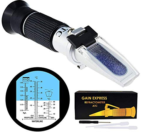 5-in-1 Automotive Battery Antifreeze Refractometer ATC for Specific Gravity, Ethylene Propylene Glycol System & Windshield Screenwash Fluid, Freezing Point Measurement Tester Meter Coolant Condition