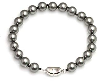 Schmuckwilli Perlenarmband für Damen & Mädchen - mit braunen grauen Perlen - Elegante Armband mit Muschelkernperlen MK Perlen für jeden Anlass - die Perlenarmreife - Pearl Bracelet für Frauen