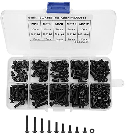 M3 Schrauben Set 300 Stück Carbon Steel Muttern Sortiment Schwarz 10.9 Klasse mit Aufbewahrungsbox Zylinderschrauben Werkzeug