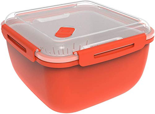 Rotho Memory Microwave Dampfgarer 2.5l mit Siebeinsatz für Mikrowelle und Steamer, Kunststoff (PP) BPA-frei, rot/transparent, 2.5l (19.5 x 19.5 x 12.1 cm)