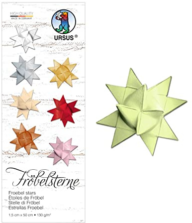 Ursus 3210050 - Papierstreifen für Fröbelsterne, apfelgrün, aus Tonzeichenpapier 130 g/qm, ca. 1,5 x 50 cm, 80 Streifen für ca. 20 Sterne, Bastelklassiker zur Weihnachtszeit