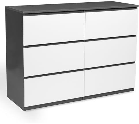 IDMarket - Kommode mit 6 Schubladen TOMI 110 cm Holz grau und weiß