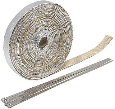 FMingNian Mn-Parts 1 Set 25 mm x 5/10/15 m Titan-Auspuff-Wärmedämmungsrolle für Motorrad-Fiberglas-Hitzeschutzband mit Edelstahlbändern (Größe : 15 m, beige)