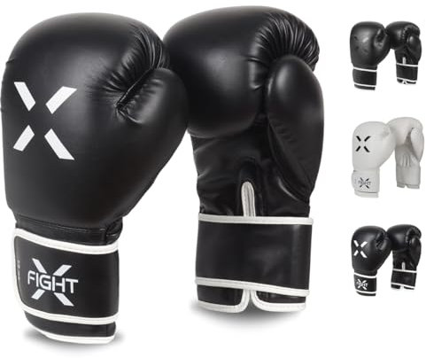 FightX Boxhandschuhe, MMA, schwere Boxhandschuhe für Erwachsene, Boxübungshandschuhe, Männer und Frauen, leichte Boxhandschuhe für Training und Kickboxen, Sparringhandschuhe für Herren (Schwarz/Weiß,
