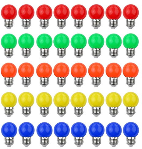 V-TOO LED Bunte E27 Farbige Glühbirnen 3W=30W Dekoratives Licht und Design 240 Lumens AC220V-240V Dekorationslampe Gemischte Farben Rot Gelb Blau Grün Orange - 40er Pack