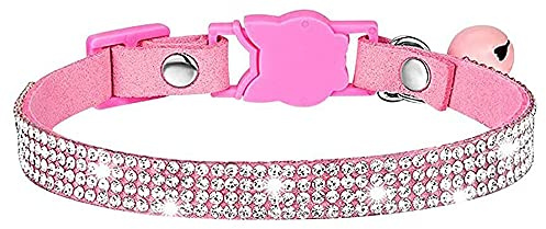 haoyueer Strass-Halsband für Hunde und Katzen, mit Glöckchen, glitzernd, mit weichem Samt-Kristall, Mädchen-Halskette mit Schmucksteinen (Rosa)