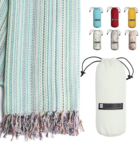 BAY LAUREL Toalla de Playa turca con Bolsa de Viaje de 39 x 71 Pulgadas, de Secado rápido, sin Arena, Ligera, Grande, Toallas Ligeras de Gran tamaño