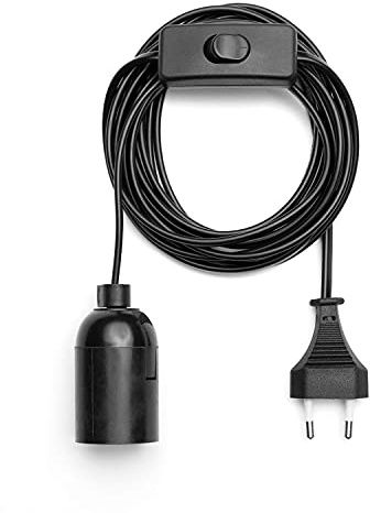 Lampenfassung max. 40W E14 / max. 60W E27 Schwarz 3,5m Kabel mit Stecker & Schalter (Schwarz, E27 max. 60W)
