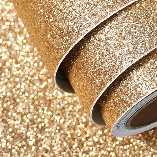FunStick 40CM X 6M Glitzer Tapete Beige Selbstklebende Tapete Champagner Wand Tapeten Wohnzimmer Schlafzimmer Glitzerpapier zum Basteln Selbstklebend Klebefolie Basteln Kinder Glitzerfolie Creme Gold
