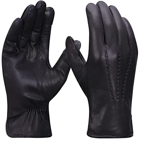 Harssidanzar Herren-Lederhandschuhe für Herren, Touchscreen, Winterkleid, Lederhandschuhe, Fleece-gefüttert, GM040UK