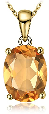 JewelryPalace Collana Solitario Donna Argento 925 con Naturale Citrino Arancione, Collana Dorata Ciondolo Pietra a Taglio Ovale in Oro con Catena 45cm, Collane Pendenti Set Gioielli Donna