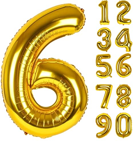 Luftballon 6. Folienballon Geburtstag Zahlen Luftballons,Gold XXL Riesen Zahl 6. Helium Ballon für Mädchen Junge Mann Frau 6. Geburtstagdeko Babyparty Jubiläum Festival Unternehmen Deko Zahlenballons