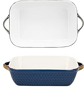Lasagnera Bakeware a 2 pezzi, ceramica Set di piatti da forno, set da latte di casseruola rettangolare, pentole da forno, pentole lasagna profonda for la cena della torta di cottura, cucina Teglie da