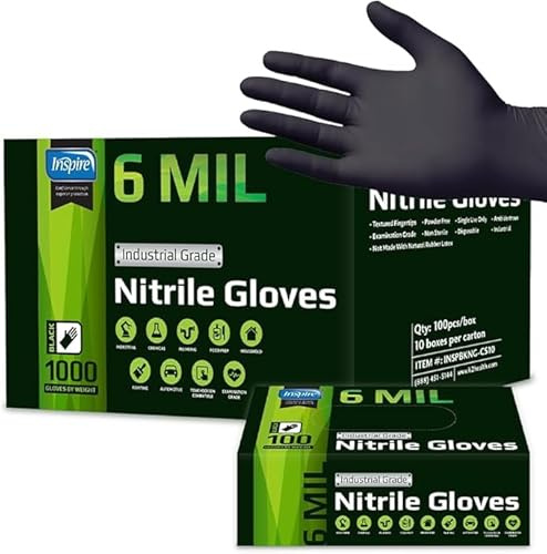 Inspire Black Nitrile Gloves HEAVY DUTY 6 Mil Nitrile Chemical Resistant Medical Cooking Cleaning Disposable Black Gloves Case