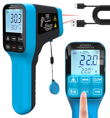 Infrared Thermometer Gun Rechargeable, -58℉~2912℉ High Temp Laser Industrial Thermometer, D:S=30:1 Touch Button Waterproof Pyrometer, Digital IR Temperature Gauge with Type-C Port (NOT for Human)