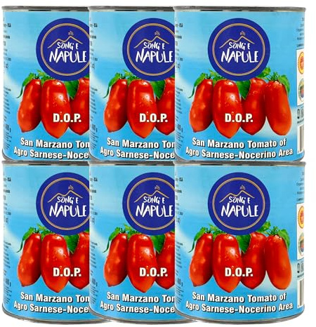 Song' E Napule San Marzano DOP Authentic Whole Peeled Plum Tomatoes, 28 Ounce (Pack of 6)