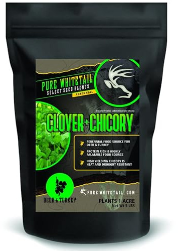 Pure Whitetail Clover/Chicory | Select Seed Blends | All Season Whitetail Deer & Turkey Perennial Food Plot Seed | Drought Resistant | Easiest Turkey & Deer Feeders | Plants 1 Acre | 5 lb Bag