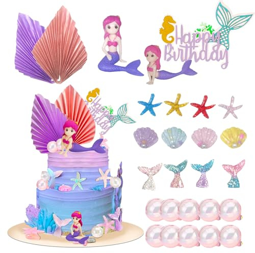 Ahaimy 27 Stück Glitzer Meerjungfrau Tortendeko | Meerjungfrau Kuchendeko, Tortendeko Meerjungfrau Deko, Für Mädchen Party Geburtstag Party Kuchen Dekoration Supplies