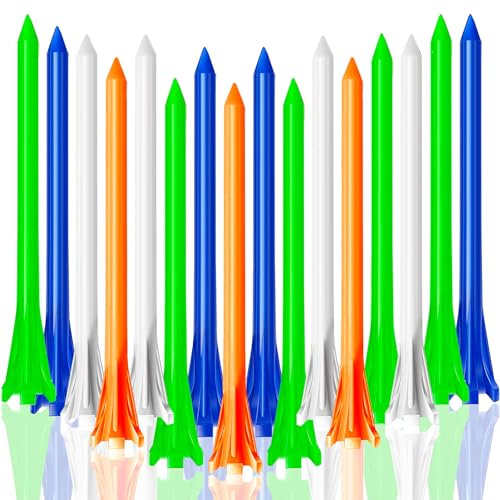 LOVMEAD Golf Tees Kunststoff Unbreakable Lange Kurze 60 Stück, Golf Tee 3 1/4 2 3/4 1 1/2 Inch Flat Stark Dauerhaft für Eisen Schüsse Reduzieren Reibung (Gemischte, 70mm)