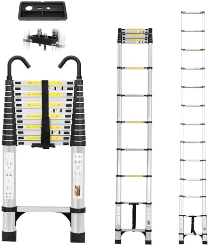 Dajianglx 16.5 FT Telescoping Ladder, Lightweight Multi-Purpose Aluminum Extension Ladder w/Tool Tray and Non-Slip Feet, Retractable Extendable Ladder for Home, RV, Roof and Outdoor Work
