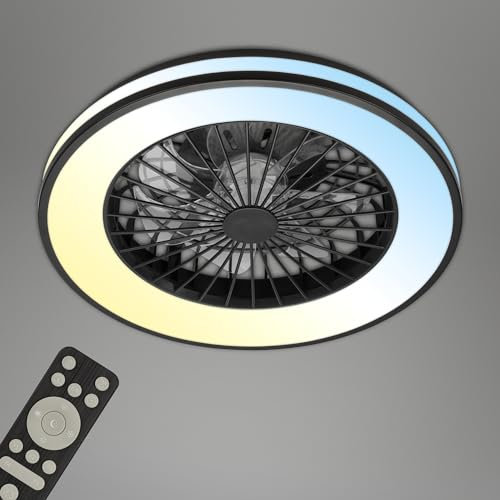 Briloner - Plafoniera con Ventilatore a 5 velocità, telecomando, dimmerabile, lampada per camera da letto, lampada da soffitto con ventilatore, soggiorno, 49W, 5.300lm, 48,5x14,5cm (DxH), nero