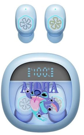 Cute Stitch Wireless Bluetooth Earbuds with LED Display - Comfortable In-Ear Earphones, Long Battery Timing